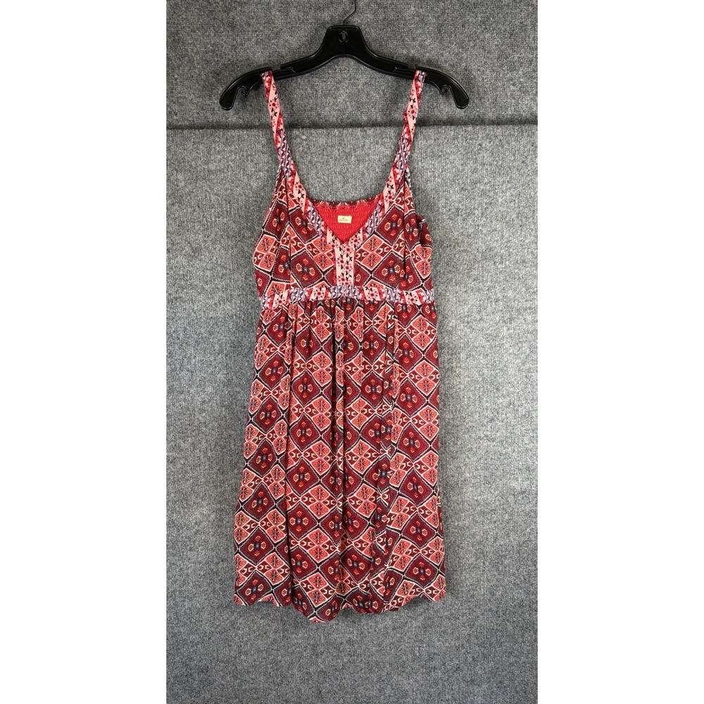 Hollister Sundress Women L Red Geometric Boho Mini Spaghetti Strap V-Neck Dress